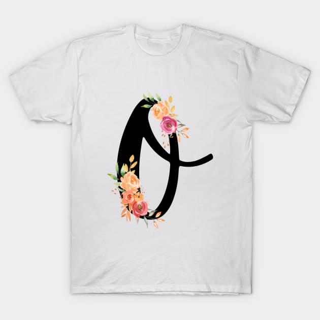 Letter O With Watercolor Floral Wreath T-Shirt by NatureGlow